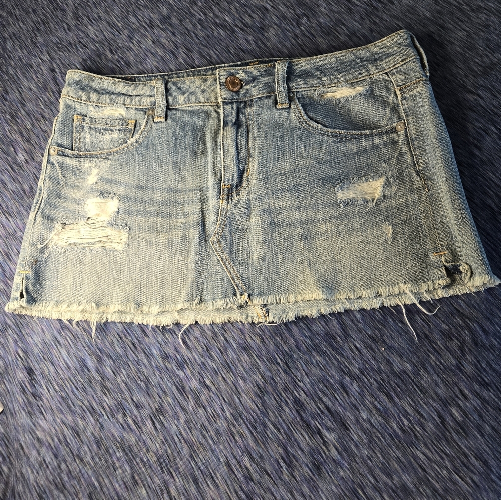 American Eagle Outfitters, distressed light blue mini skirt, 6